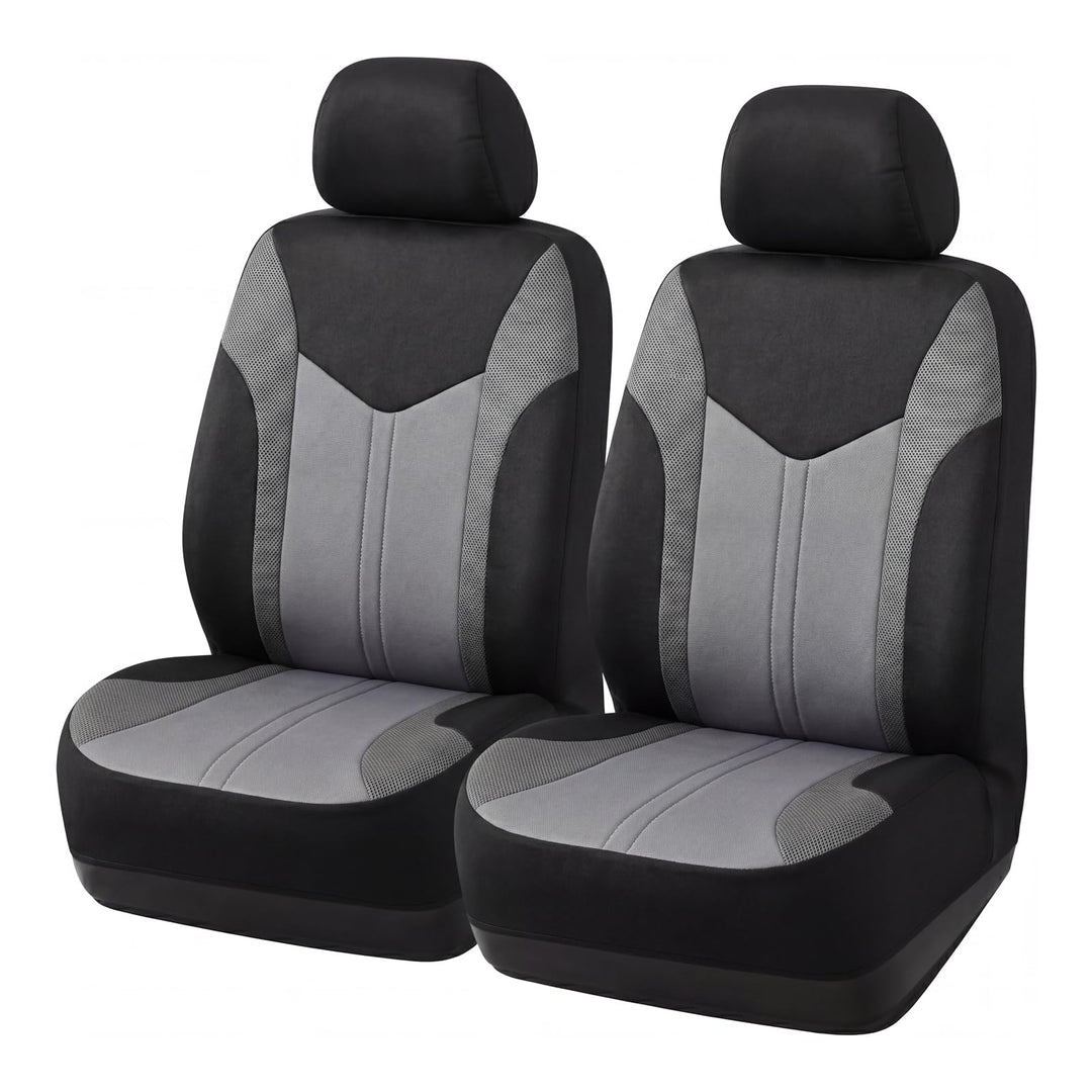 TOYOUN Universal Autositzbezüge Vordersitze Für Sedan Van SUV Grau/Schwarz | Atmungsaktives 3D Sandw