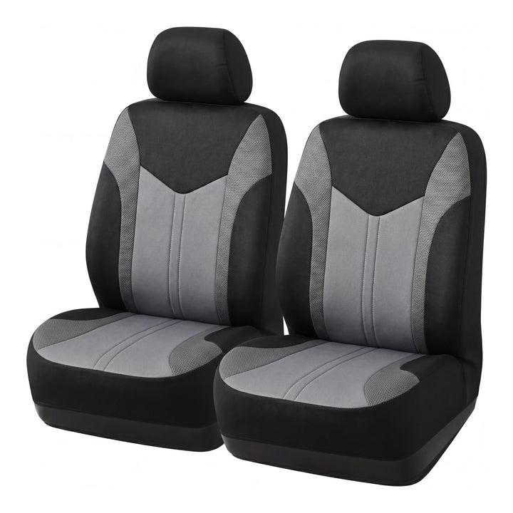 TOYOUN Universal Autositzbezüge Vordersitze Für Sedan Van SUV Grau/Schwarz | Atmungsaktives 3D Sandw