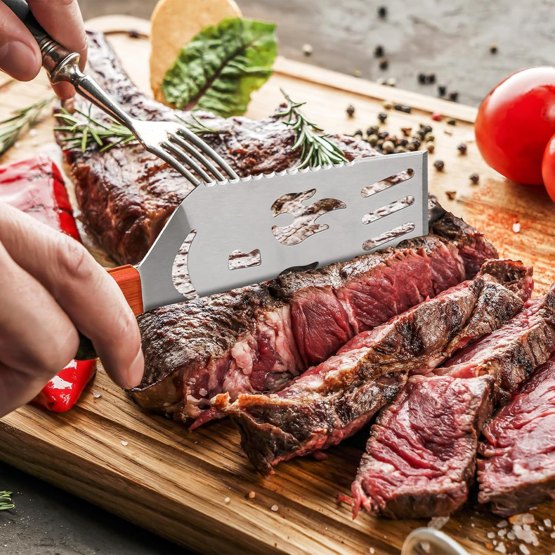 2 Stück Grillbesteck - 5 in 1 Multifunktionaler Grillspachtel Edelstahl, 5 in 1 Multifunktionaler Gr