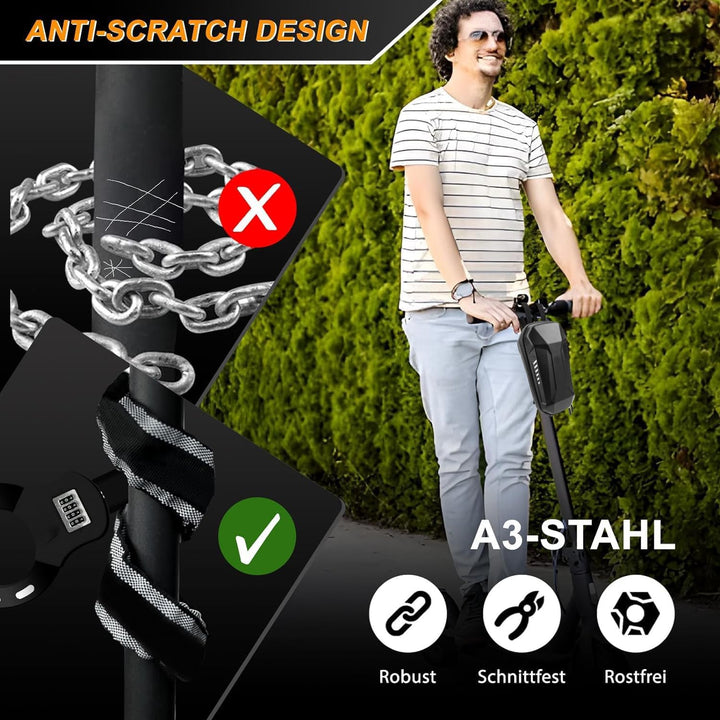 E Scooter Schloss,E Scooter Schloss mit Zahlencode,Handschellenschloss E Scooter,Silikonschutz Gegen