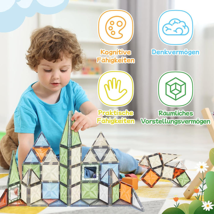 40 Stück Magnetische Bauklötze Set, STEM Magnetische Bauklötze für Kinder, Magnetisches Konstruktion