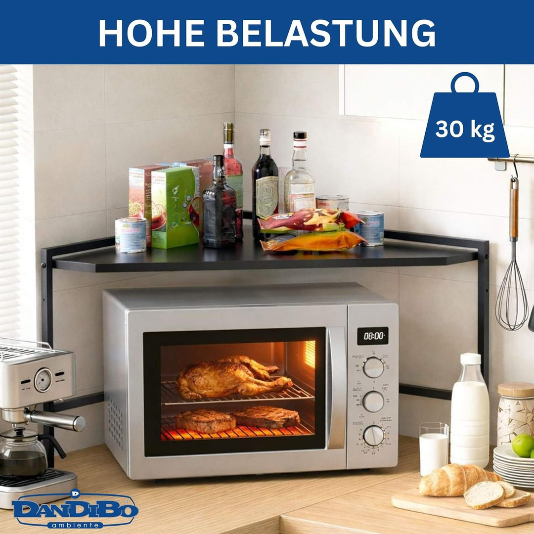 DanDiBo Eckregal Küche Arbeitsplatte Küchenregal 72x72 cm Mikrowellenregal Schwarz 2 Stufig 96688 Mi