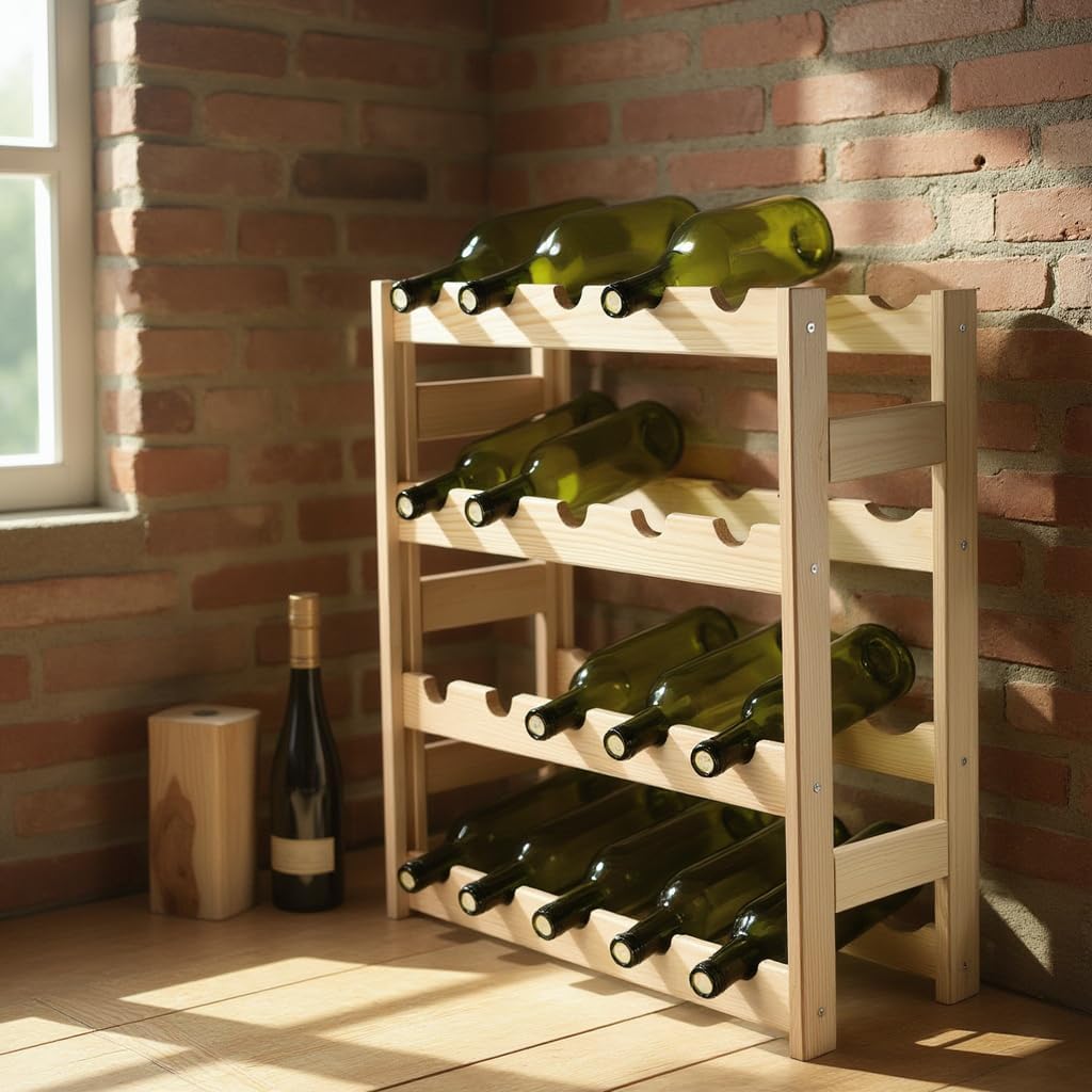 KADAX Weinregal aus Holz, 54x53x25cm Flaschenregal, 20 Flaschen, Weinständer aus Kiefernholz, Weinsc