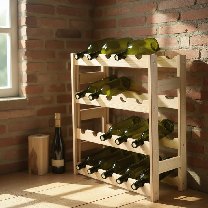 KADAX Weinregal aus Holz, 54x53x25cm Flaschenregal, 20 Flaschen, Weinständer aus Kiefernholz, Weinsc