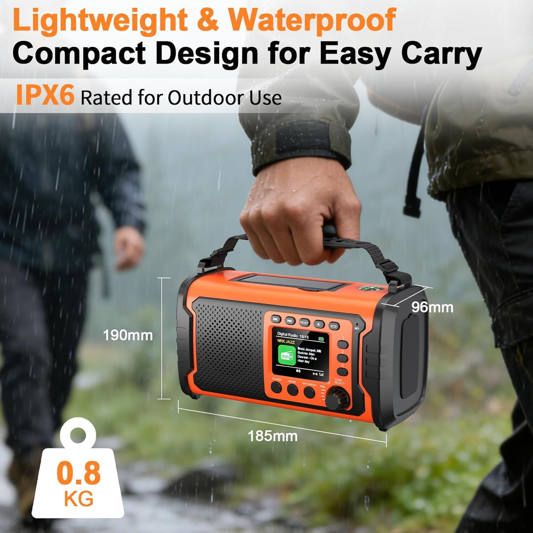 20000mAh DAB+/FM Notfallradio mit Powerbank – Tragbares Solar- & Kurbelradio mit Bluetooth 5.3, SOS,