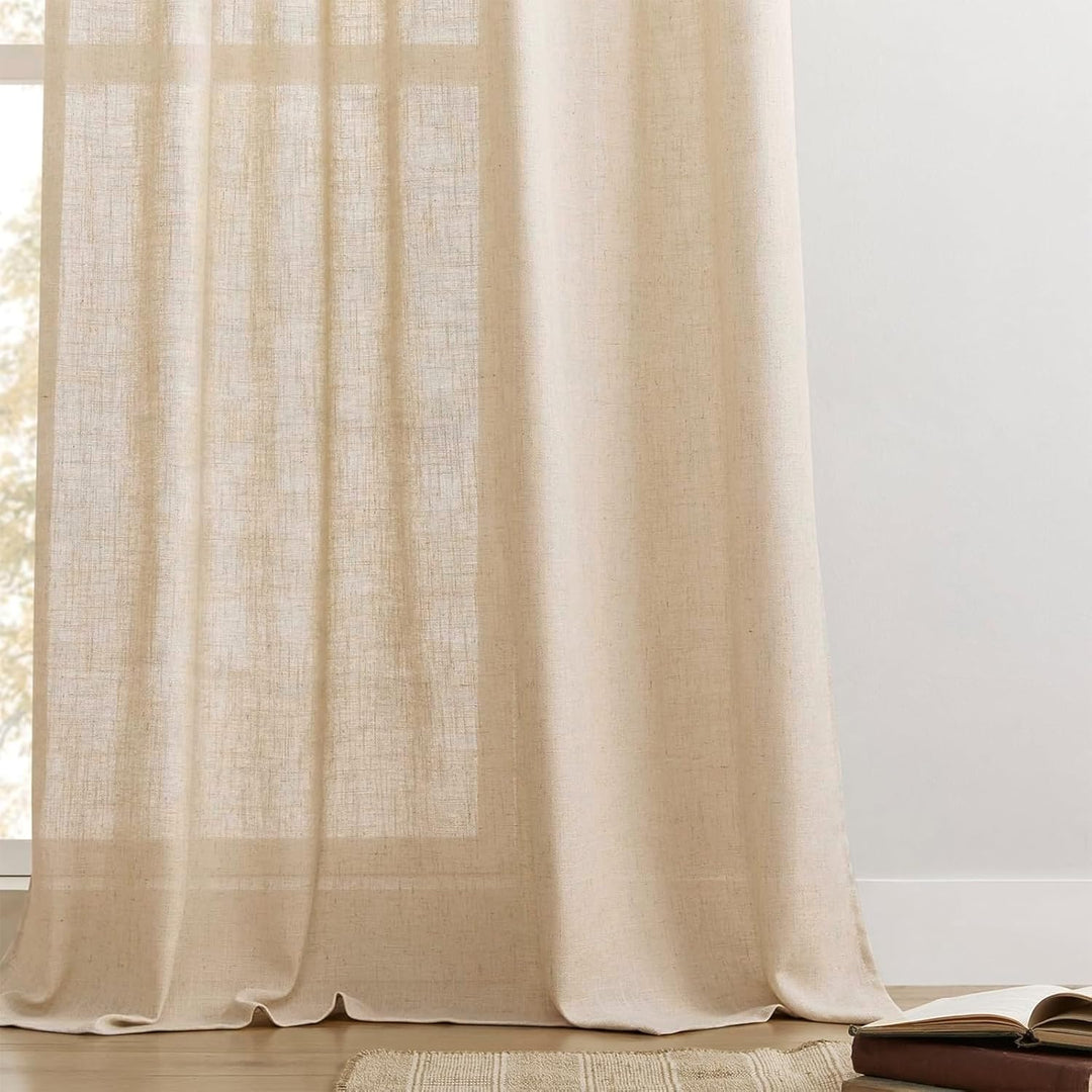 Joydeco Leinen-Vorhänge für Wohnzimmer, halbtransparente Vorhänge, 228 cm lang, Wohnzimmervorhänge,