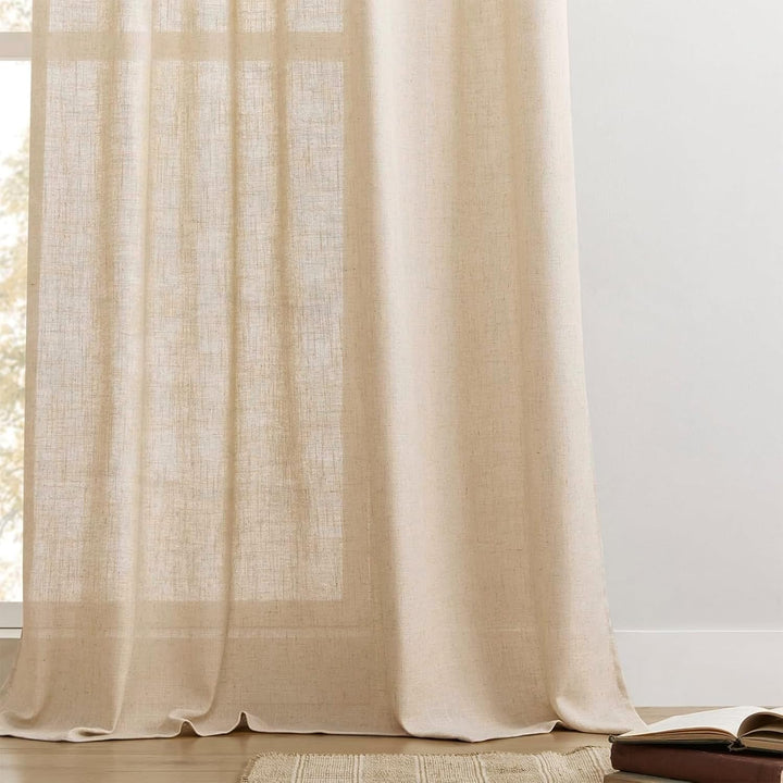 Joydeco Leinen-Vorhänge für Wohnzimmer, halbtransparente Vorhänge, 228 cm lang, Wohnzimmervorhänge,