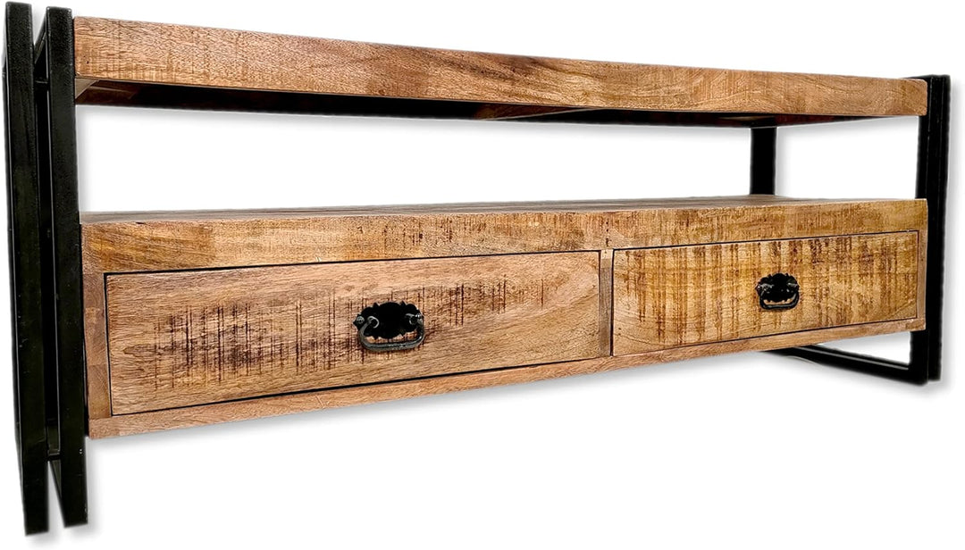 DARO DEKO Holz Lowboard eckig braun 125 x 45cm mit schwarzem Metall Gestell Fernsehtisch TV-Schrank