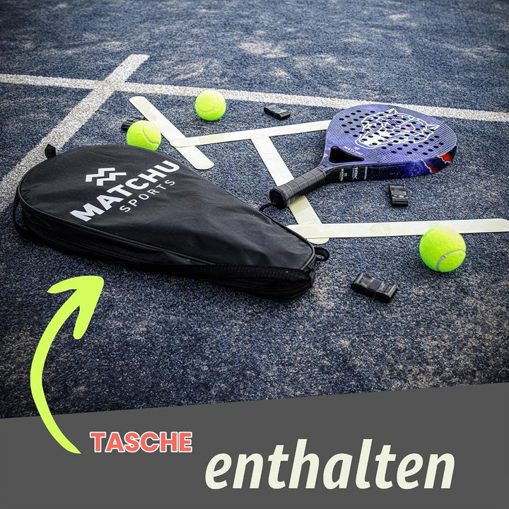Matchu | Padel Schläger | Unisex | 100% Carbon-Rahmen, Glasfaser-Deckschicht und weicher Eva-Schaum