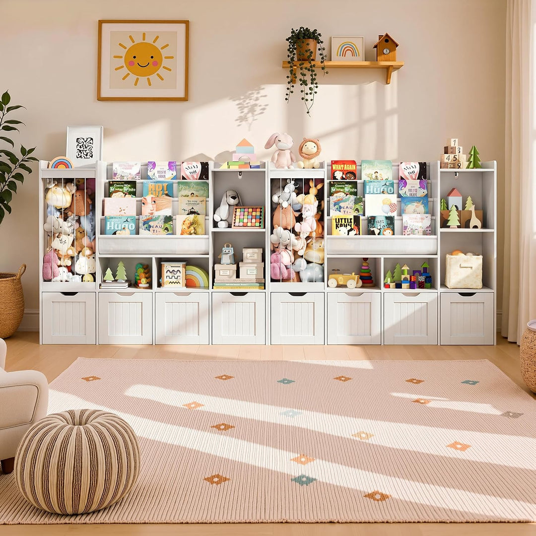 Pamapic Kinderregal, Bücherregal Kinder mit Kuscheltier Aufbewahrung, 2 Herausnehmbare Schubladen, S