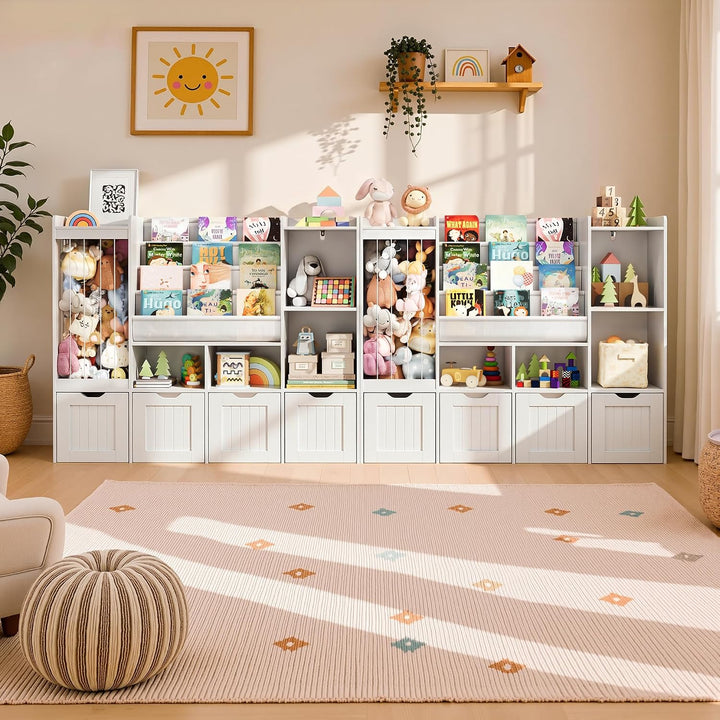 Pamapic Kinderregal, Bücherregal Kinder mit Kuscheltier Aufbewahrung, 2 Herausnehmbare Schubladen, S