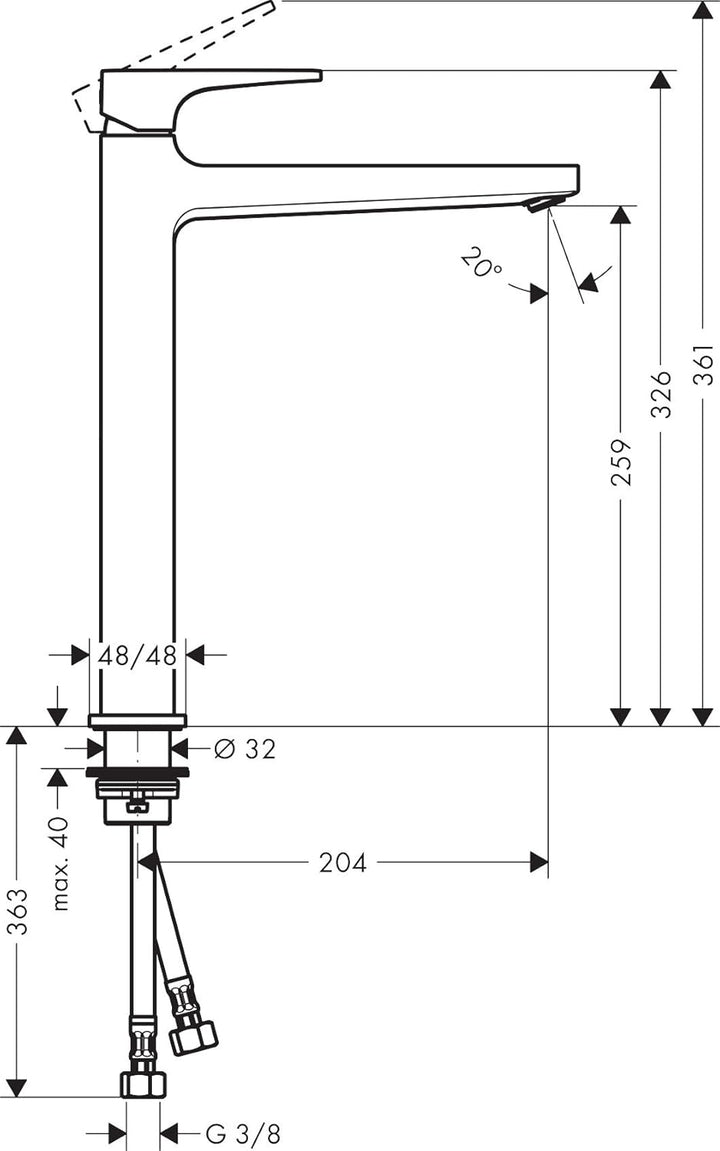 hansgrohe Wasserhahn Metropol, wassersparende Armatur mit Komfort-Höhe 260mm mit Push-Open Ablaufgar