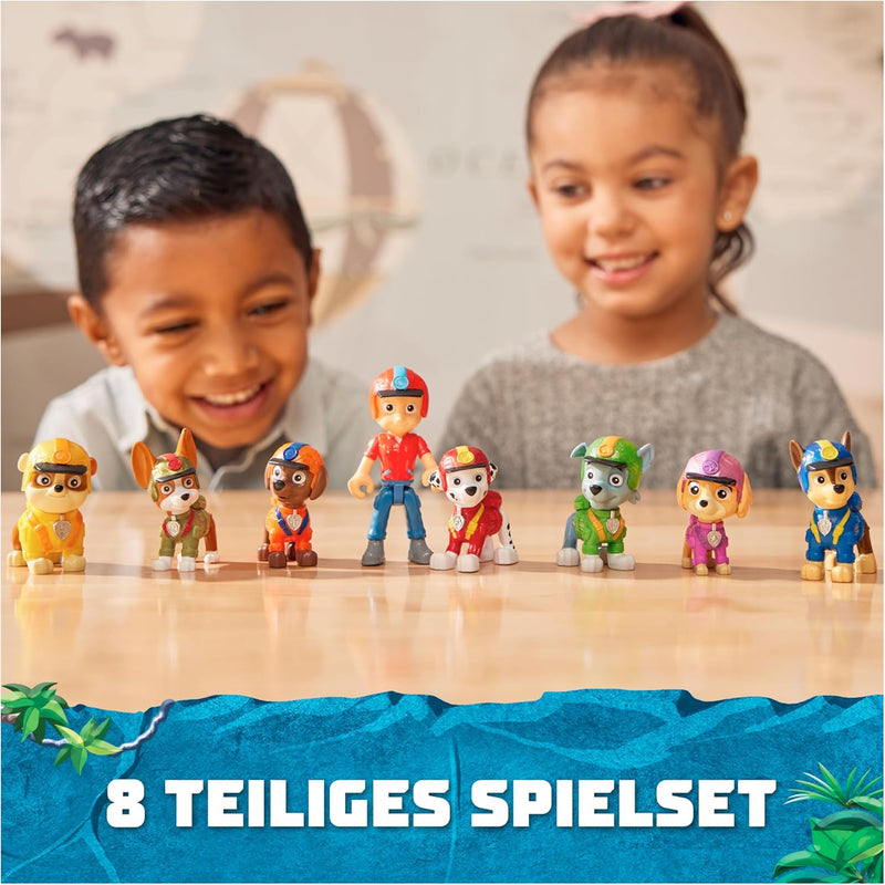 PAW PATROL Jungle Pups – Spielfiguren-Geschenkset mit 7 Hundefiguren und 1 Ryderfigur zum Sammeln, S
