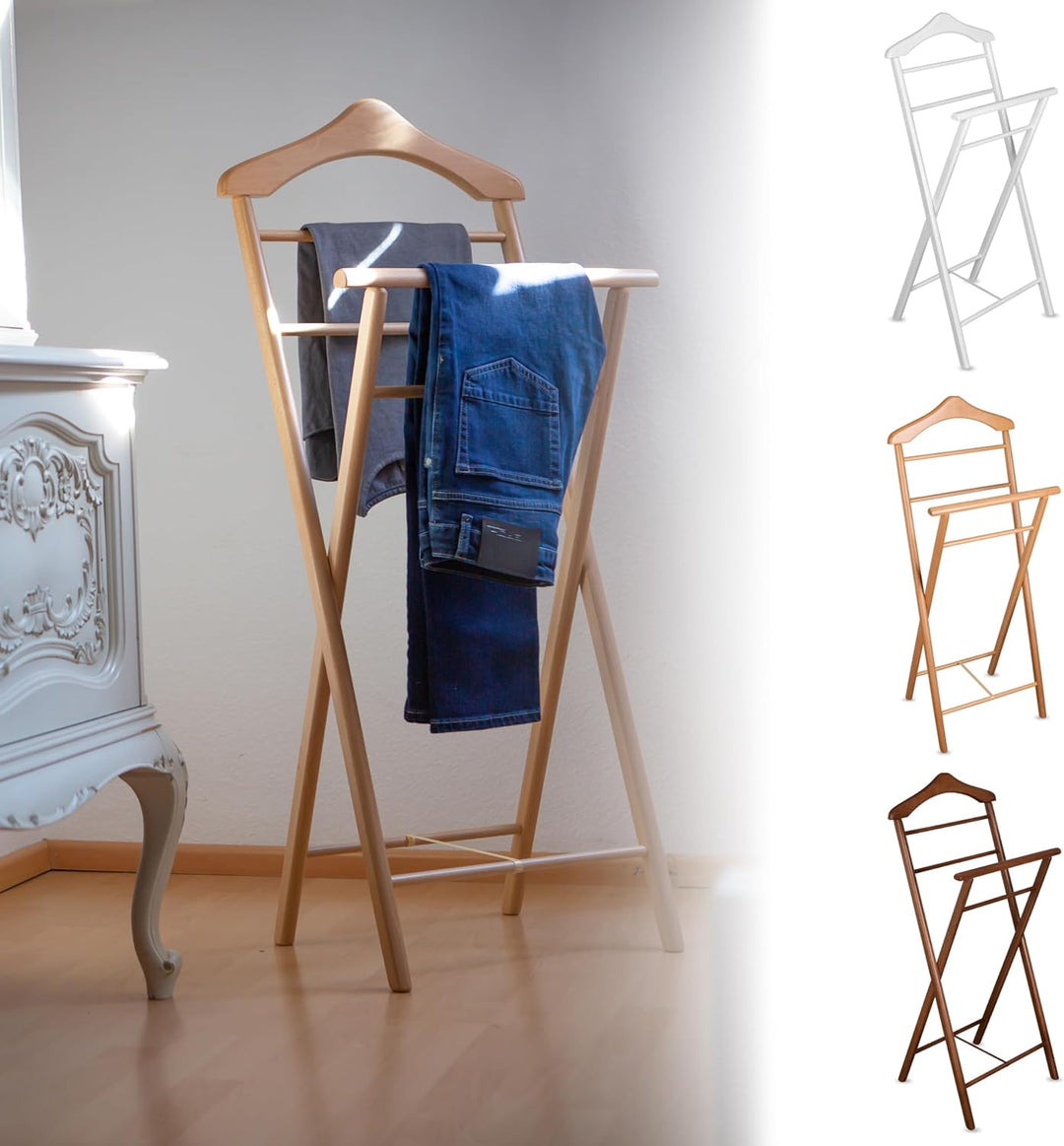 3er Set Stummer Diener aus Massiv Holz - klappbarer Herrendiener und Butler - fertig montierter Dame