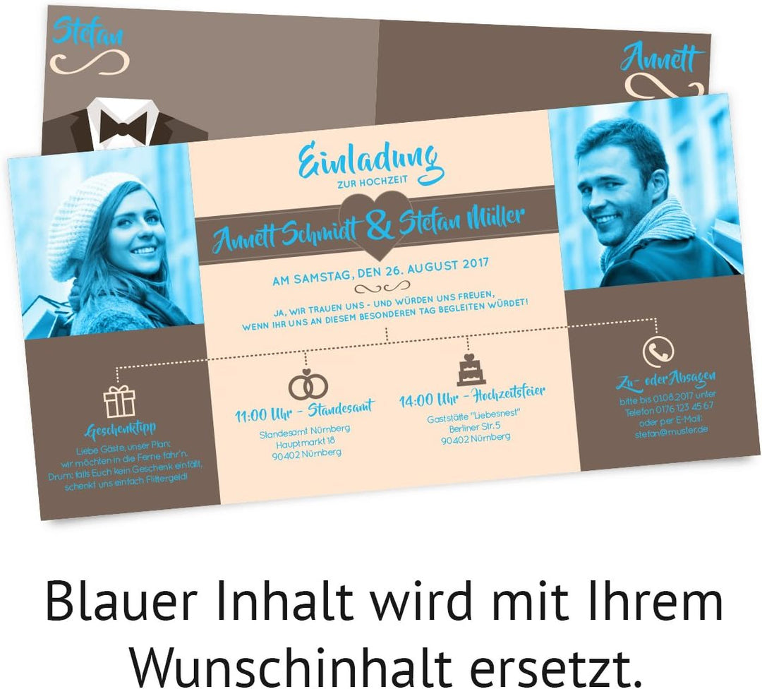 Kartenmachen.de Personalisierte Hochzeitseinladungen ab 10 Stück selbst gestalten mit Fotos und Text