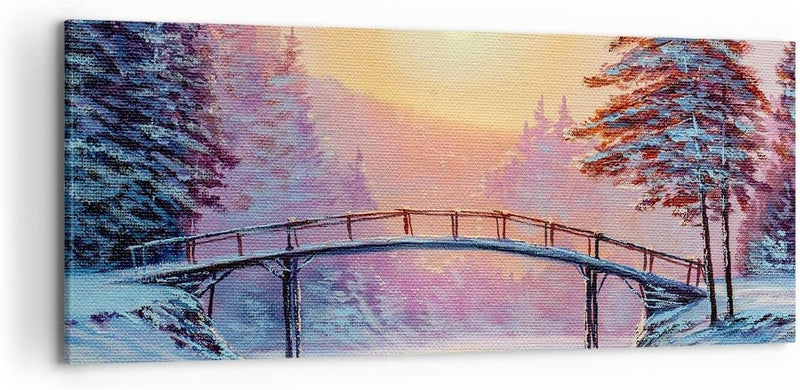 Wandbilder Dekoration Wohnzimmer Park Winter Brücke Panorama Bilder auf Leinwand 120x50cm Leinwandbi