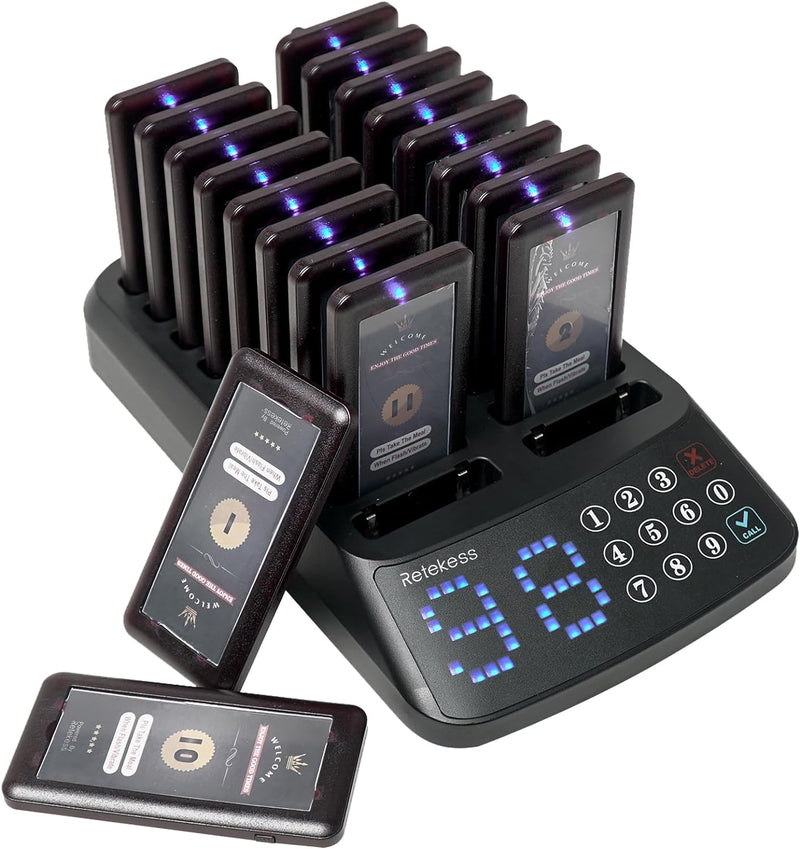 Retekess T115 Restaurant Pager System Anrufsystem 99 Kanal wasserdichte Keypad Sender mit 18 Wiedera