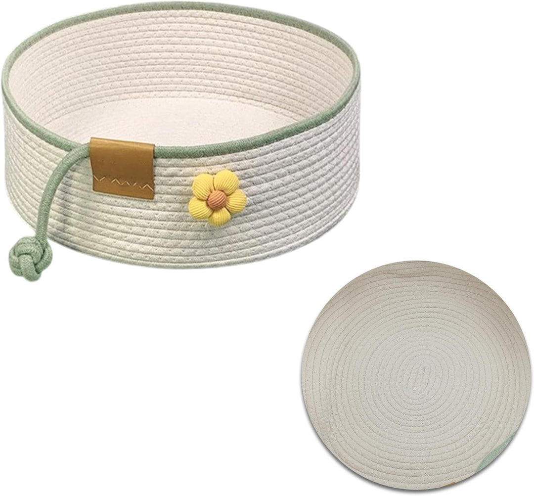 Gewebtes Katzenbett, 50 cm Durchmesser Faltbarer Korb-Nistplatz, Atmungsaktives Haustier-Liegebett,