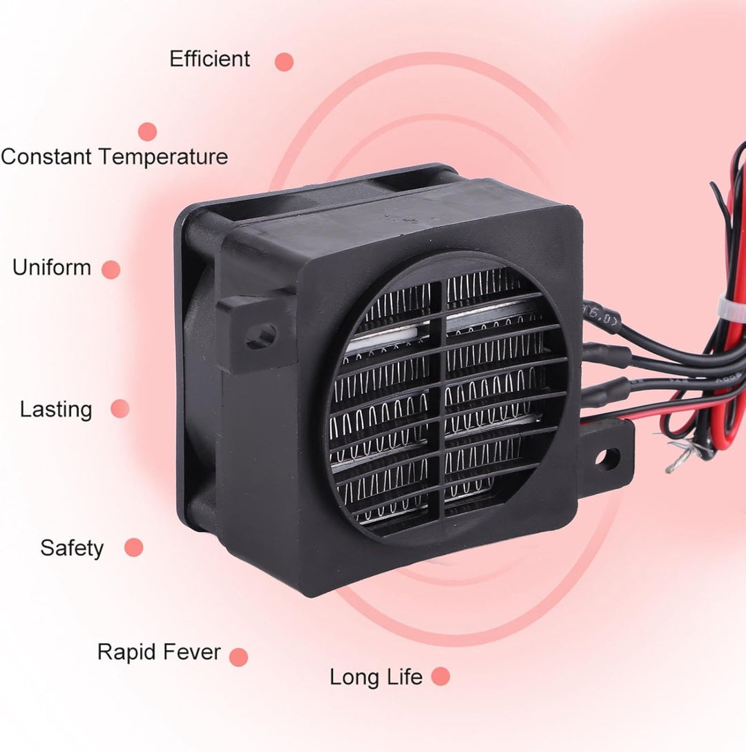 100W 12V PTC Luftheizung, Mini Tragbare Keramik-Heizlüfter mit Thermostat-Funktion, Energiesparendes