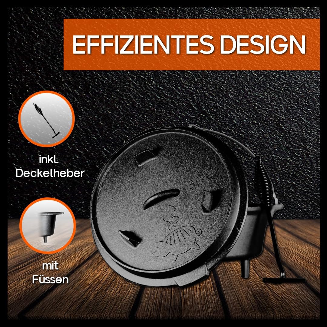 Grillschweine Dutch Oven 6QT (5,7 L mit Füsse) - BBQ Schmorofen - Gusseisen Feuertopf, 5,7 L mit Füs