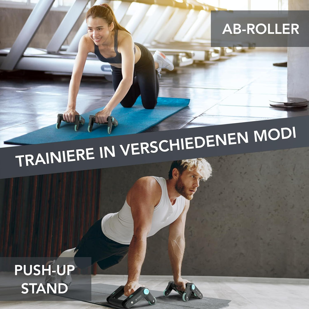 2 in 1 Liegestützgriffe inkl. Bauchroller Funktion - extra rutschfeste & komfortable Griffe - Perfek