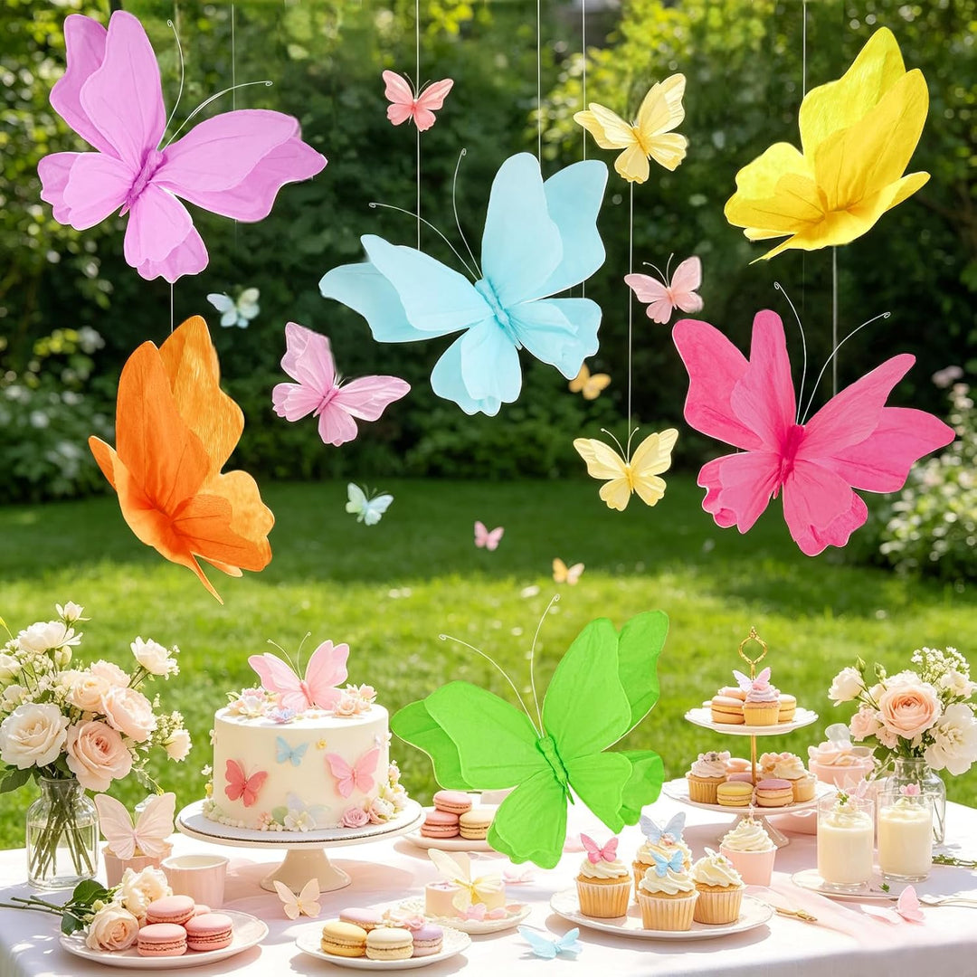 Easy Joy 6 Stück 3D Papier Schmetterling Deko,Schmetterling mit Befestigungsclip,Bunte Falter Sommer