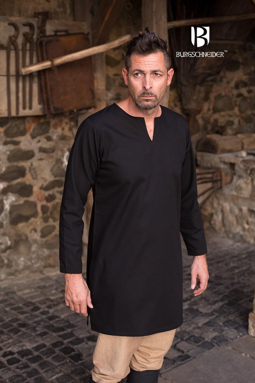 Mittelalter Untertunika Herren Unterkleid Langarm schwarz Baumwolle - S S Braun, S Braun