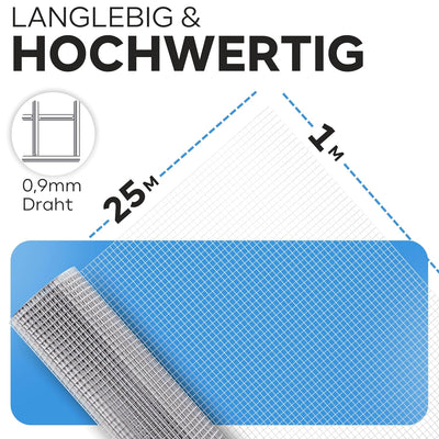 KrapTrap Volierendraht Drahtgitter I 19x19 I verzinkt I Hasendraht I 0,9mm stark I 25 x 1m