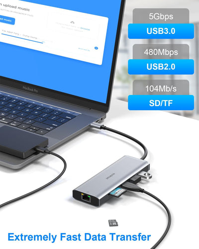 USB C Docking Station Dual Monitor 8K+4K HDMI Display, 10-in-1 4K@120Hz Dockingstation USB C Hub mit