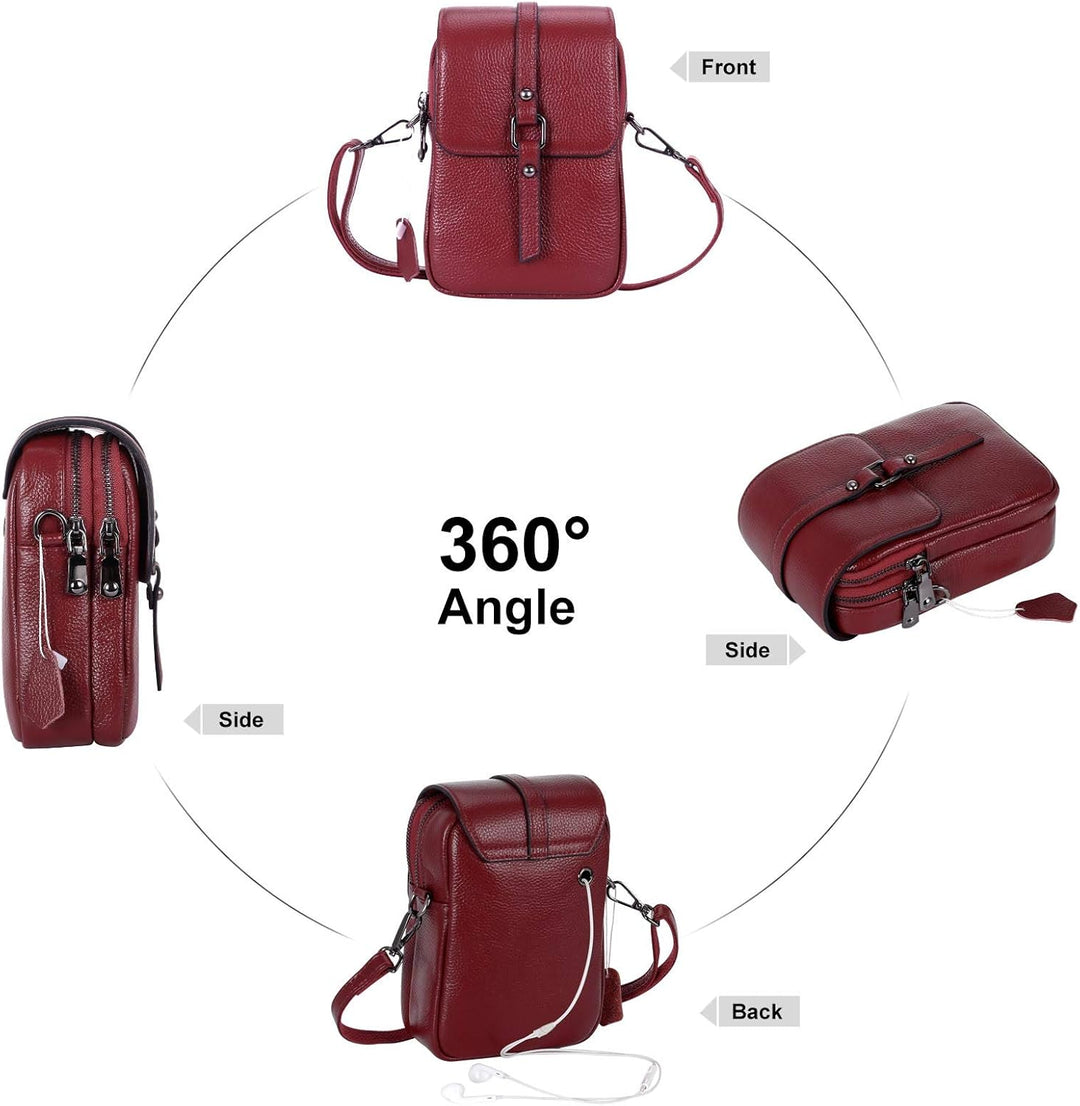 HAWEE Mode Damen Handytasche mit Riemen Echtes Leder Crossbody Handy Umhängetasche Leicht Damen Schu