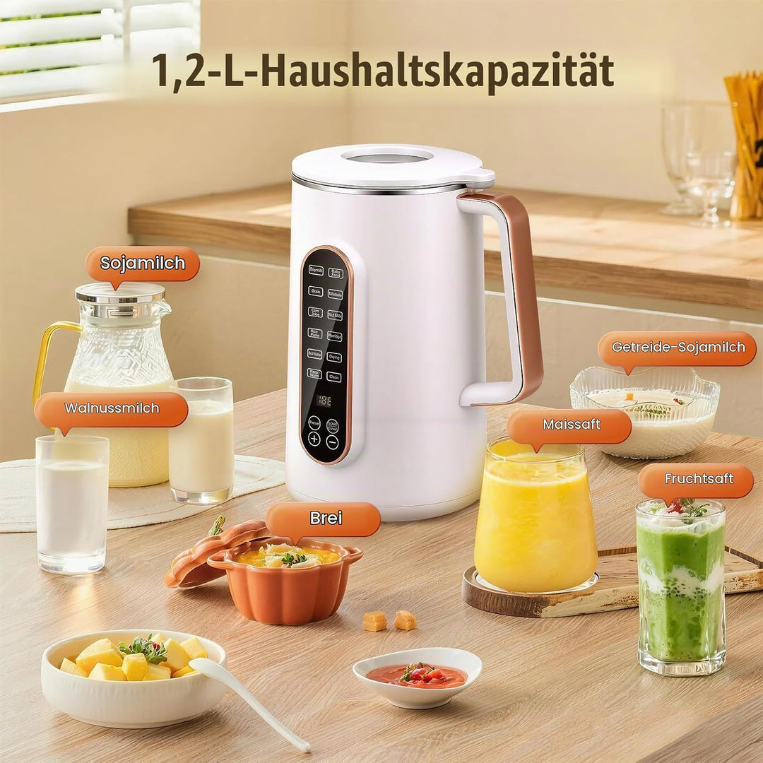 Moongiantgo 1,2L Nussmilchbereiter, 8-in-1 Automatische Sojamilchmaschine für Mandel-, Hafer- &amp; Milc