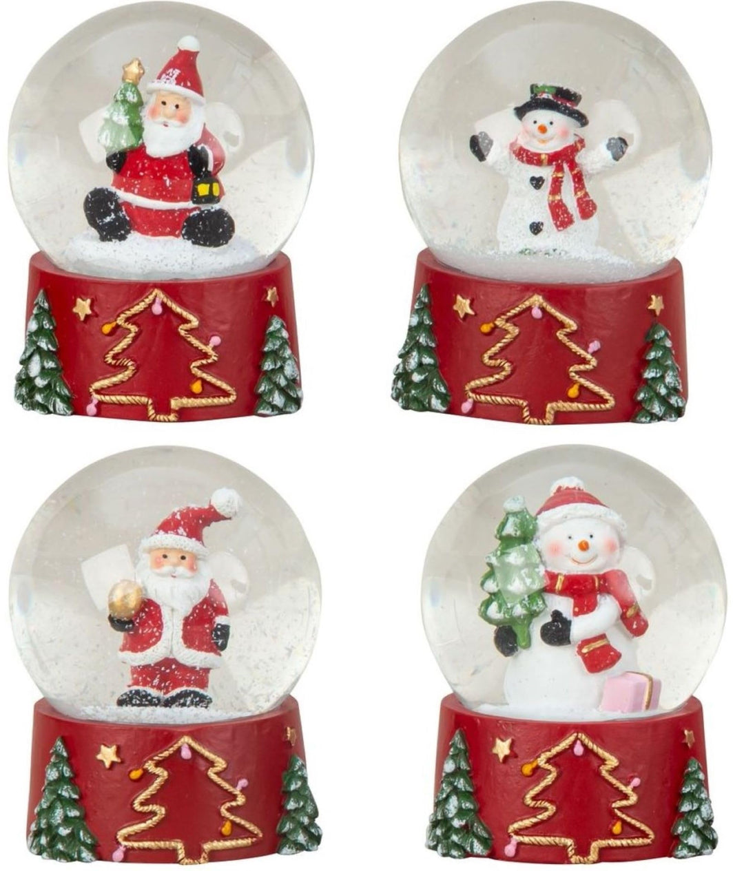 4 Stück Schneekugeln 8,5cm Weihnachtsmänner Schneemänner Weihnachtsmotive Deko Weihnachtsdekoration