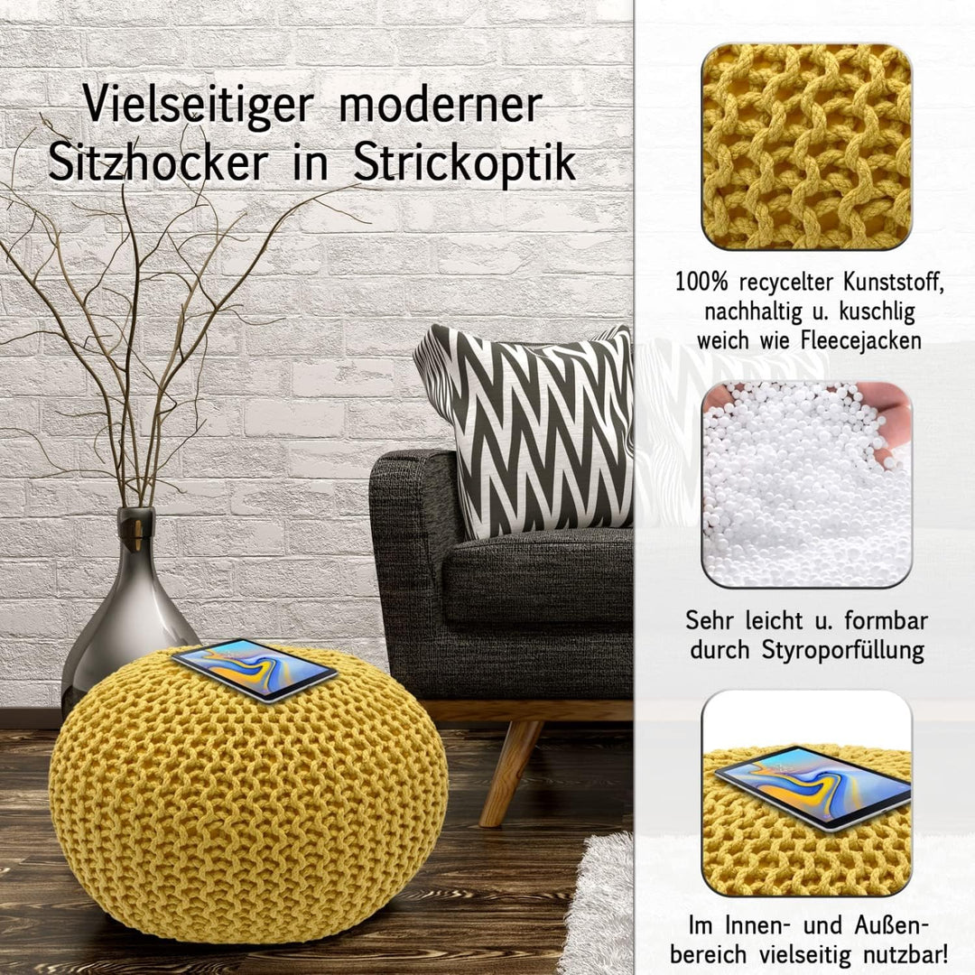 casamia Pouf Bodenkissen ø45 o. 55cm Sitzpouf Hocker nachhaltig f. innen u. aussen Farbe gelb - Free