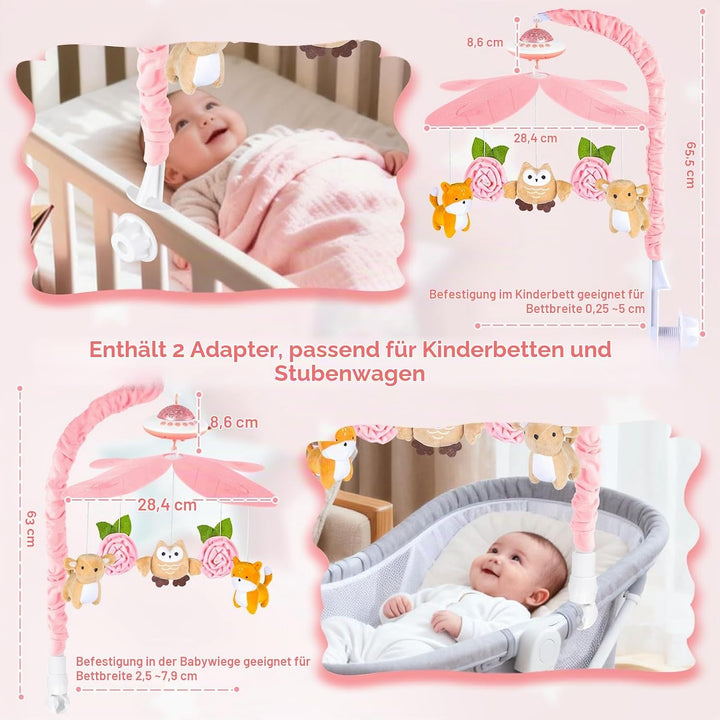 VZO Baby Mobile Babybett, Mobile Baby mit Musik und Projektion, Mobile Wickeltisch Baby Mobiles für