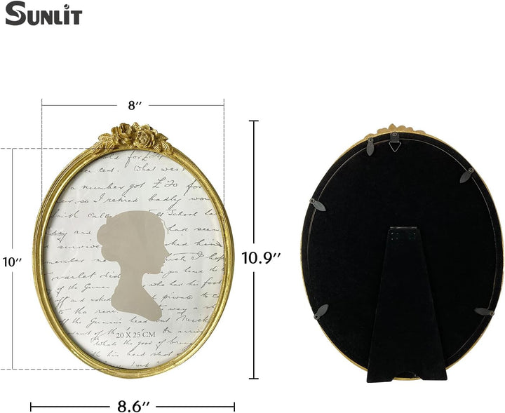 Sunlit Vintage Bilderrahmen, 20,3 x 25,4 cm, oval, antiker Bilderrahmen mit Glasfront, Luxus-Foto-Di