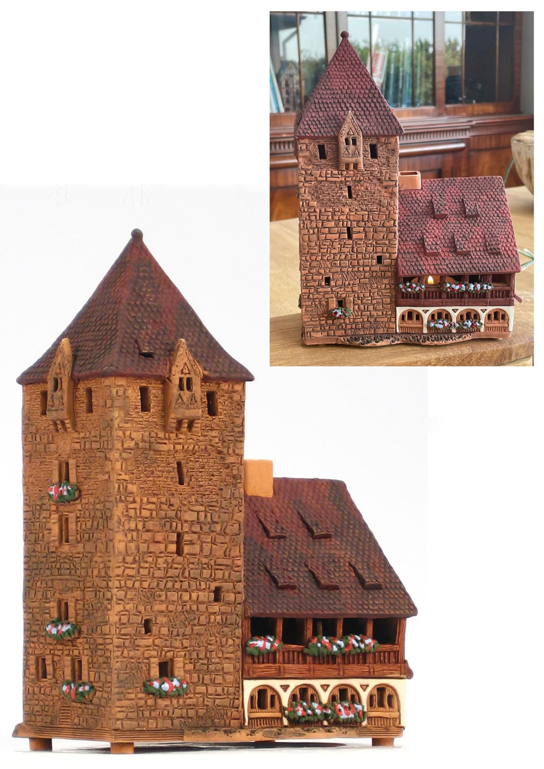 Midene Keramik Aroma Lichthaus, Handarbeit, Künstlerische Miniature, Historisches Altes Turm in Münc