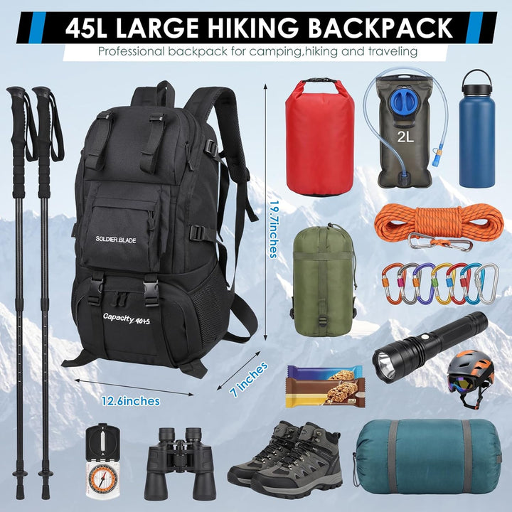 Wanderrucksack Herren Damen 45L Wasserdichter Rucksack Camping Rucksack Trekking Tasche für Trekking