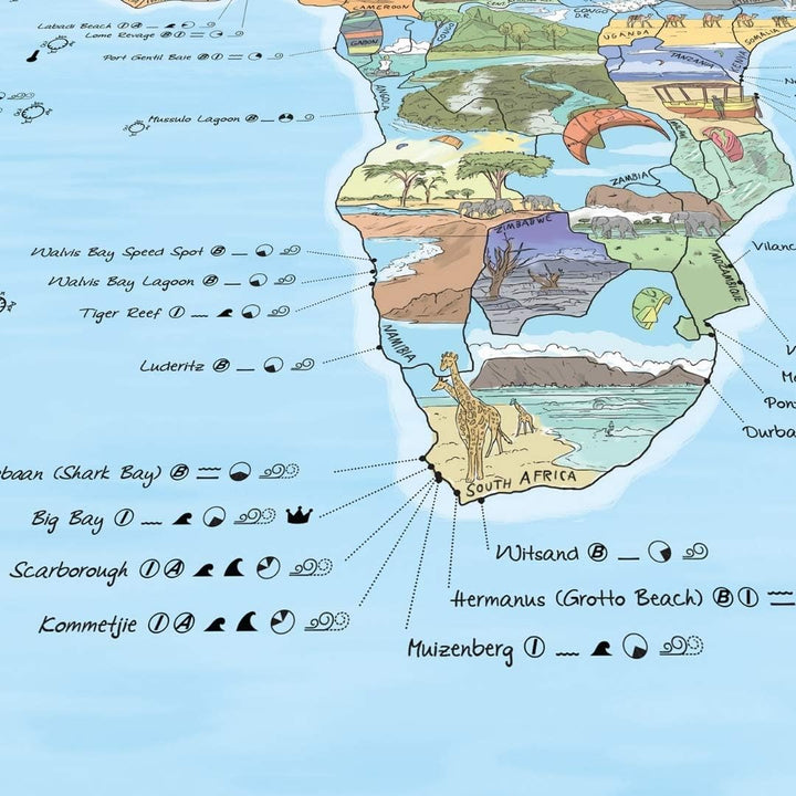 Kitesurf Weltkarte | AWESOME MAPS | Entdecke die 300 Besten Wellen der Welt - 97,5 x 56cm Poster (Ki
