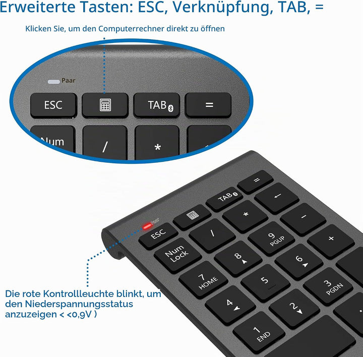 Cateck Ziffernblock Bluetooth, Nummernblock Numpad Bluetooth Ziffernblock mit 22 Tasten und Mehreren