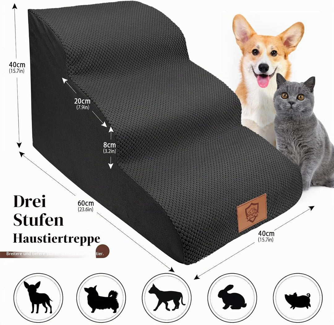 Hundetreppe 3 Stufen, rutschfeste Haustiertreppe für Kleine Hunde, Waschbarer Hundetreppe 40cm Hoch,
