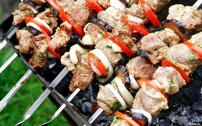 Profi BBQ Edelstahl Grillspiesse, Extra Breit: 1 cm und Extra Stark 2 mm Dicke (10 St, 50cm) Fleisch