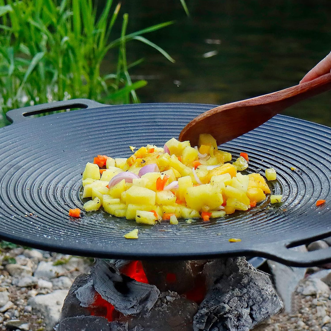CCLIFE BBQ Grillpfanne Koreanische Grillpfanne aus Gusseisen Runde Grillplatte Antihaftbeschichtung,