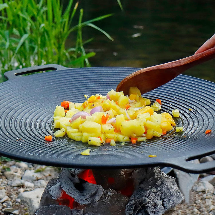 CCLIFE BBQ Grillpfanne Koreanische Grillpfanne aus Gusseisen Runde Grillplatte Antihaftbeschichtung,