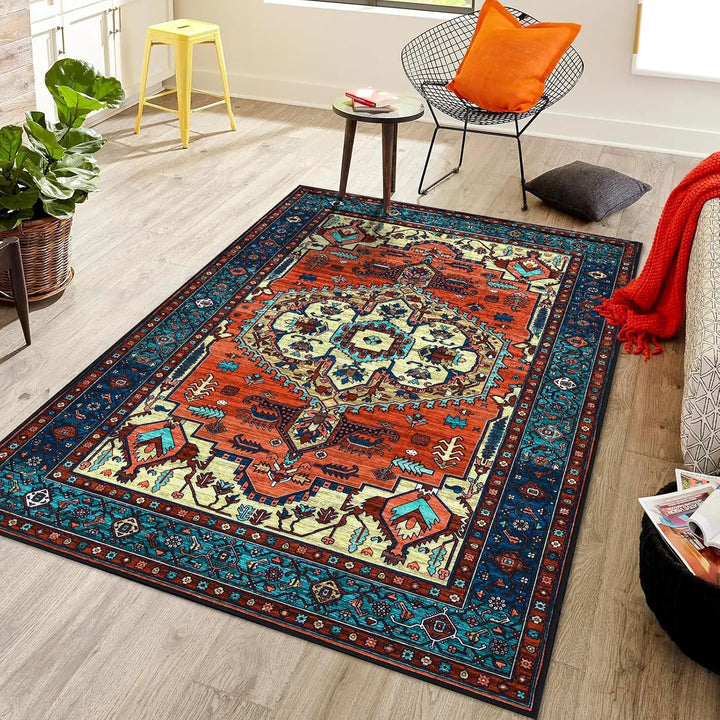 WONGS BEDDING Boho Teppich Wohnzimmer Schlafzimmer Kurzflor Teppiche Waschbar Weich rutschfest Vinta