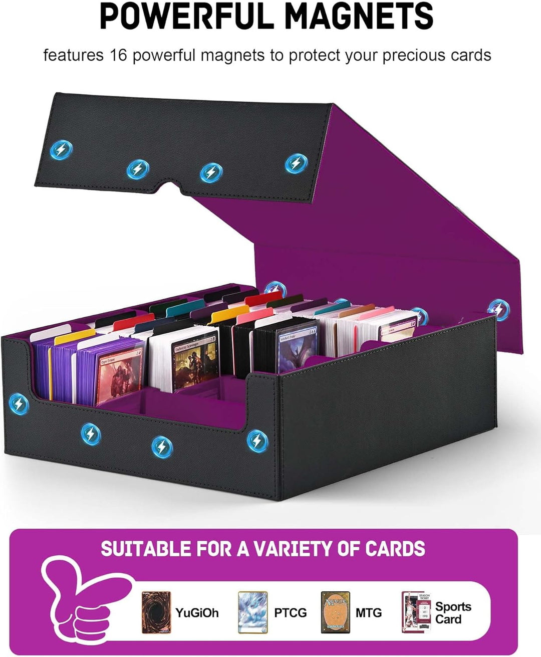 ZLCA Trading Card Storage Box, Commander Card Deck Case Holds 2400+ Cards, MTG Deck Box mit 4 Stopfe