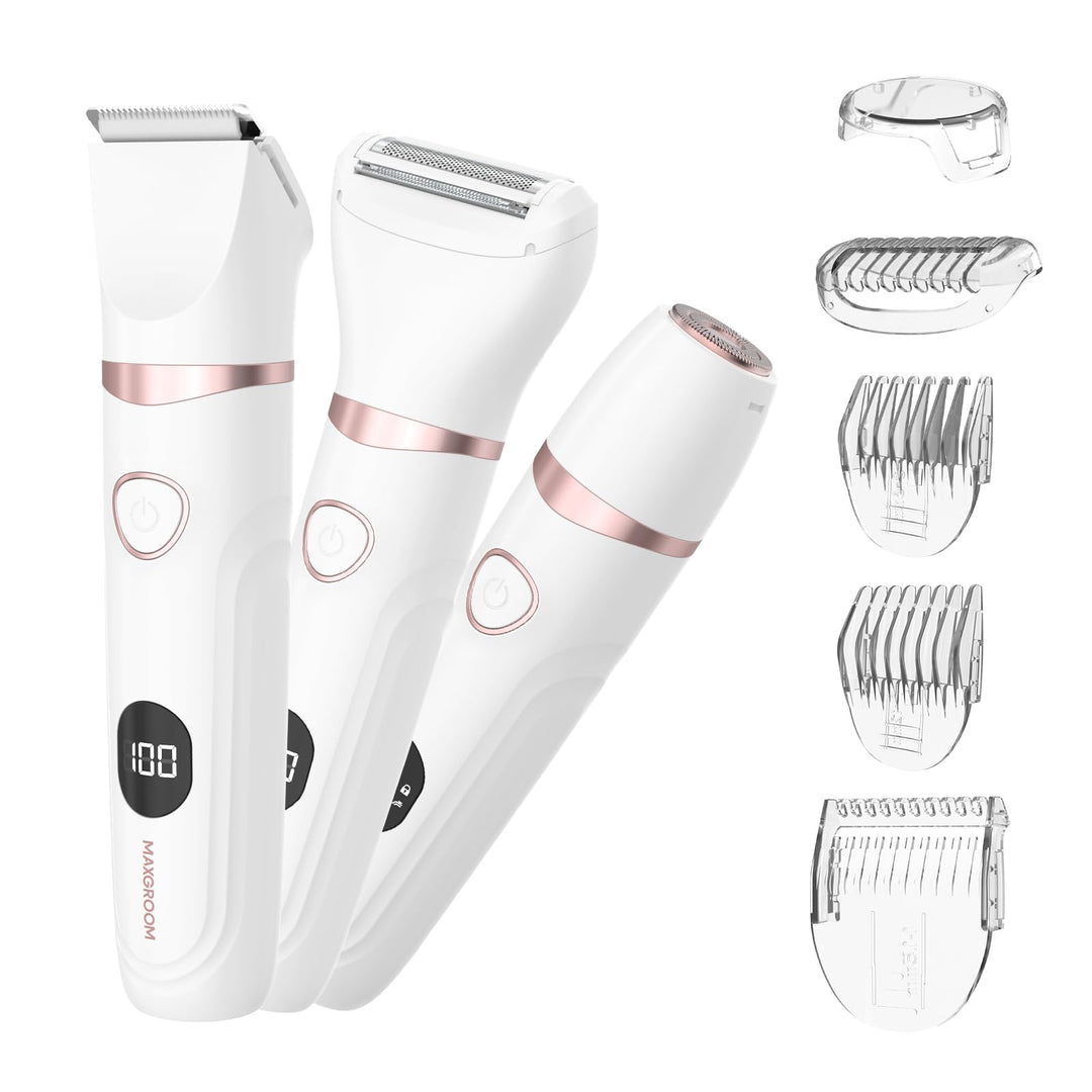 3-in-1 Elektrischer Rasierer Damen Intimbereich, MAXGROOM Intimrasierer für Frauen mit LED für Bikin