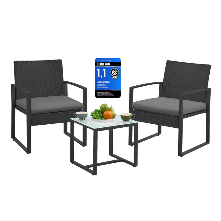 SONGMICS Balkonmöbel, Gartenmöbel-Set, aus PE-Polyrattan, Lounge-Set, Tisch und 2 Stühle, Terrassenm