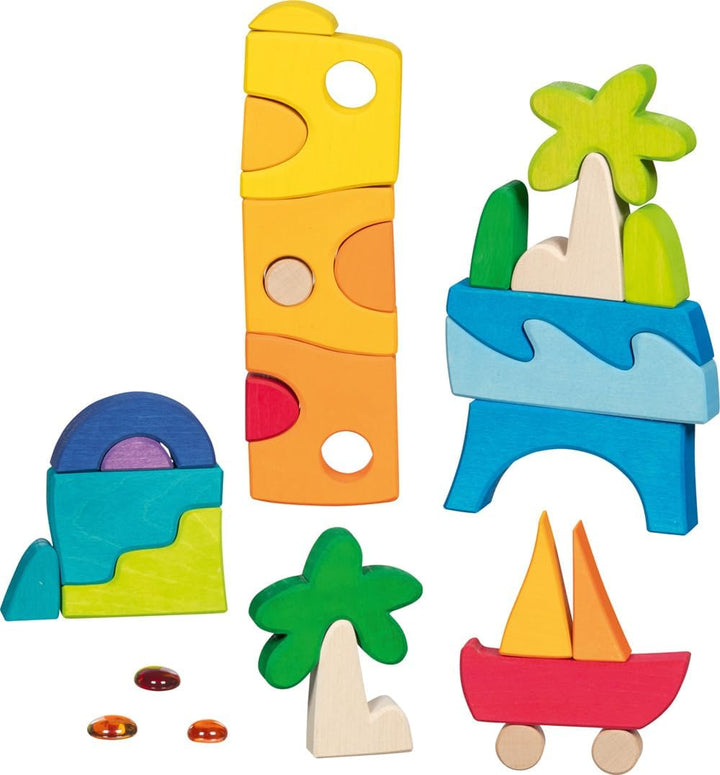 goki 58343 - Landschaftspuzzle Honolulu mit 3 Glitzersteinen - aus hochwertigem Ahornholz - goki Evo