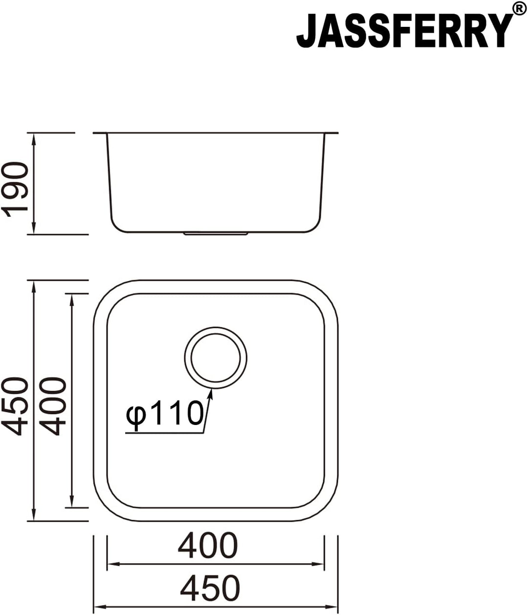 JASSFERRY Küchenspüle 1 Becken Unterbau-Küchenspüle, Unterbauspüle aus Edelstahl Abfluss Rohrsatz, A