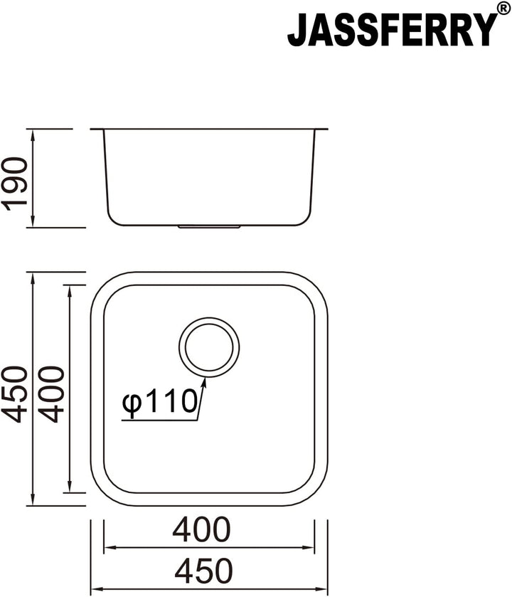 JASSFERRY Küchenspüle 1 Becken Unterbau-Küchenspüle, Unterbauspüle aus Edelstahl Abfluss Rohrsatz, A